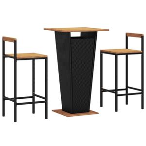 3 pezzi di legno massiccio Acacia e nero Poly Rattan Patio Bar Set eleganti mobili da esterno - Product Image 3