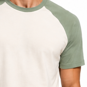 T-shirt Raglan Homme Manches Courtes Col Rond Vert Sauge Crème Bicolore Style Baseball – Le Plus Vendu - Product Image 3