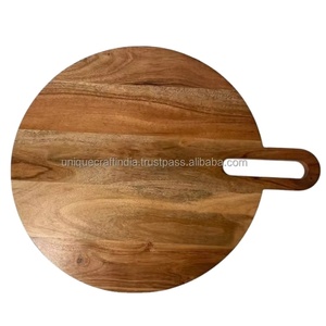 Planche à fromage ronde en bois d'acacia et de manguier, artisanale et durable, bords incurvés, plateau de charcuterie haut de gamme, plateau de service et de découpe - Product Image 3