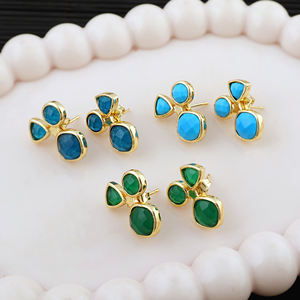 Pendientes Geométricos de Latón Chapado en Oro de 18k con Apatita y Jade, Ligeros, Atrevidos, Modernos y a la Moda para Mujer - Product Image 3