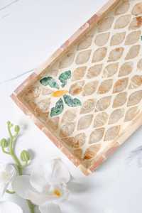 Plateau rectangulaire personnalisé en nacre, cadeau pour la fête des mères, cadeau de mariage/anniversaire, assiettes pour le petit-déjeuner, les boissons, les collations, la table à café - Product Image 2