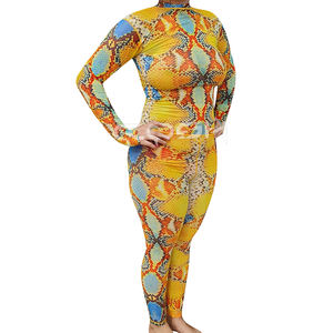 Body completo multicolor con estampado de piel de serpiente para mujer, manga larga, cuello simulado, estilo pitón – OEM/ODM, elástico, ajustado - Product Image 1