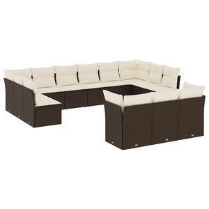 Conjunto de Sofá de Jardín de Ratán Marrón con Cojines Color Crema, Muebles de Exterior Impermeables de Diseño Contemporáneo - Product Image 2