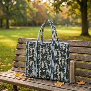 Large <b>Boho</b> Quilted Cotton Shoulder Tote <b>Bag</b> with Hand Block Print Floral Pattern-Reusable Beach & Winter Shopping <b>Bag</b> - Product Image 6