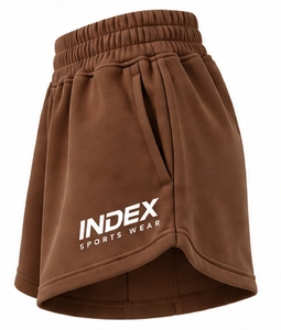 Index Women's Brown Shorts <b>Skirt</b> High <b>Waist</b> <b>Elastic</b> Breathable Pockets Right Leg Logo Sporty Style Knitted Polyester - Product Image 4