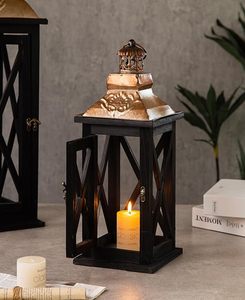 Farol de Madera Vintage, Portavelas Decorativo de Mesa con Tapa Metálica, Decoración Rústica para el Hogar Estilo Granja - Product Image 5