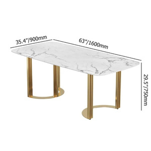 Modern Rectangle Marble Top Dining <b>Table</b> With Gold Metal <b>Legs</b> 6 Seater Home Furniture - Product Image 4