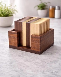 Modern Wooden Striped Square Coaster Set <b>Non</b> <b>Slip</b> <b>Mats</b> Pads Cups Mugs Tableware Accessories Heat Resistant Eco-Friendly UO INDIA - Product Image 1