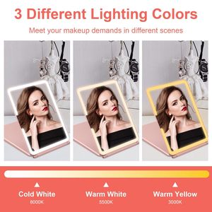 Specchio da Trucco da Tavolo Ricaricabile con Ingrandimento 10X, 3 Luci LED Colorate, Luminosità Regolabile, Pieghevole per Viaggio - Product Image 2