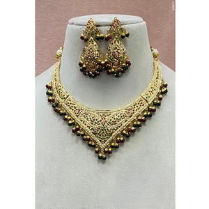 Ensemble collier et boucles d'oreilles en laiton plaqué or véritable Kundan pour femmes, tendance, pour mariage et fêtes - Product Image 2