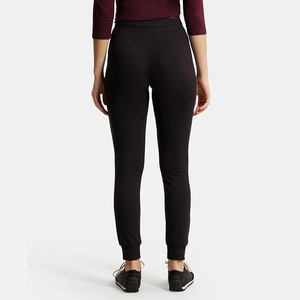 Solid Black <b>Cuffed</b> Women's <b>Jogger</b> Pants High Elastic Waist Drawstring Wholesale Europe Slim Fit Fleece - Product Image 3