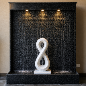 Fuente de Agua Rectangular de Piedra Blanca Premium Hecha a Mano con Luces LED |   Moderna Fuente de Agua Decorativa de Interior para Mesa - Product Image 1