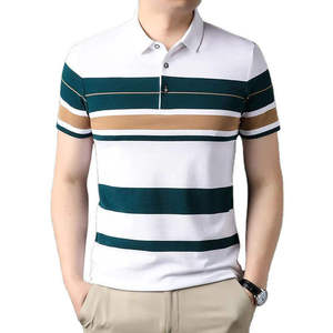 Polo en tricot rayé à manches courtes pour homme, style décontracté, coupe classique, gris, rouge, marron, motif à boutons sur le devant - Product Image 3