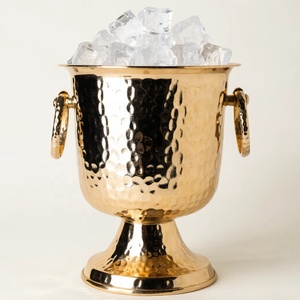 Seau à glace en acier inoxydable doré de style européen 5L pour fêtes, idéal pour la bière, le vin et autres boissons - Product Image 1