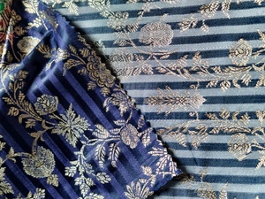 Tissu brocart de soie rayé brodé, jacquard tissé, pour rideaux et textiles de maison, poids moyen - Product Image 2