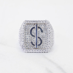 แหวนเงินแท้ 925 ประดับเพชรโมอิสซาไนต์รูปสัญลักษณ์ดอลลาร์ ดีไซน์แบบ Iced Out สำหรับผู้ชาย สไตล์ฮิปฮอป - Product Image 3