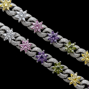 Exclusive 925 Silver Plated Moissanite & Cz Diamond <b>Cross</b> Pendant Necklace With Colorful Flower Design For Women Wedding Jewelry - Product Image 3