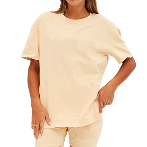 Wholesale Two-<b>Piece</b> <b>Set</b> of Women Custom Logo 100% Cotton Track Shorts and T-Shirt Solid Pattern Elastic Waist Closure Summer <b>Set</b> - Product Image 4
