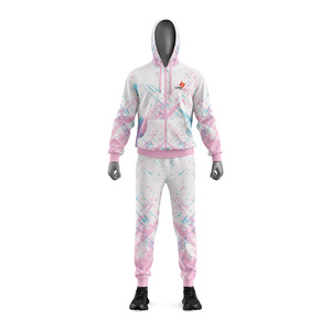 Conjunto Deportivo Unisex LUUK con Capucha, Cierre Frontal Completo, Estampado Rosa, Azul y Blanco, Transpirable, Informal, para Primavera - Product Image 1