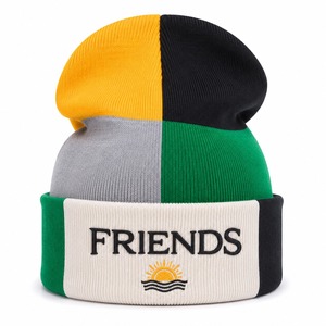 Bonnet Color Block avec Logo Brodé en 3D Unisexe Décontracté Hiver Écologique Léger 54-56CM Bonnet Tricoté Adulte - Product Image 1