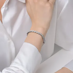 Pulsera de tenis con diamantes cultivados en laboratorio, bisel redondo, oro blanco de 18k, cadena de eslabones con gemas, joyería elegante, accesorio atemporal, regalo para ella. - Product Image 1
