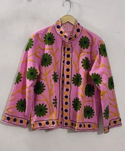 เสื้อแจ็คเก็ตปักลายดอกไม้แขนยาวคอปกสีชมพูสไตล์วินเทจทรงหลวมลำลอง - Product Image 3