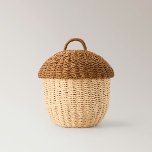 Natural Collection Brown <b>Seagrass</b> Acorn Storage <b>Basket</b> With Lid And Handle Woven Handmade Decorative Home Organizer - Product Image 1