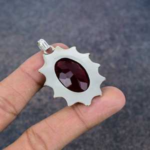 Pendentif élégant en grenat rouge, pierre précieuse, argent sterling 925 plaqué or, bijoux de fiançailles vintage, cadeau pour elle - Product Image 2