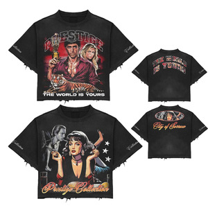 Camiseta de Algodón Retro Vintage Extra Grande al por Mayor, Ropa Urbana Hip Hop Unisex con Estampado Gráfico OEM - Product Image 1