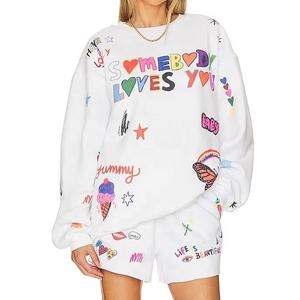 Women's 100% Cotton Baggy Sweatshirt Wholesale Custom All-Over Graphic Printed Crew Neck <b>Hoodie</b> Breathable Knitted Winter Crew - Product Image 1