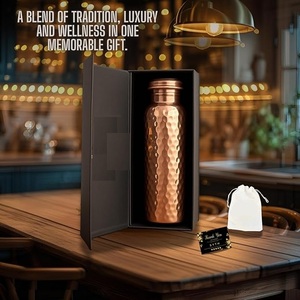 Luxury Hammered Pure Copper Eco-Friendly Dishwasher Safe Water <b>Bottle</b> Gift Set Premium Matte Black Modern Presentation <b>Box</b> - Product Image 3