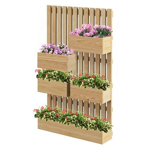 Caja de maceta de madera marrón de altura ajustable con enrejado para plantas trepadoras Cama de jardín al aire libre montada en la pared - Product Image 1