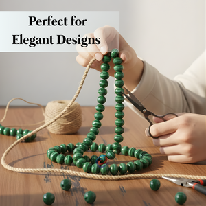 Cuentas Sueltas de Vidrio Lampwork Hechas a Mano con Rayas Verdes, 12x16mm |   Espaciador de disco liso de 8 pulgadas de longitud para pendientes DIY - Product Image 4