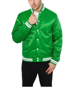 Chaqueta Bomber Casual Estilo Satinado para Hombre, Negra, Mezcla de Poliéster/Algodón, Cuello Alto Bordado a Mano, Cierre de Cremallera - Product Image 3