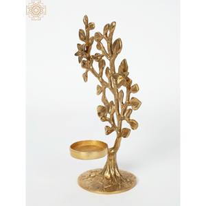 Bougeoir en laiton en forme d'arbre de designer fait main avec base lanterne en métal et pot à bougie fabriqués en Inde - Product Image 2