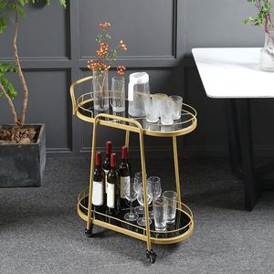 Chariot de bar roulant contemporain en fer avec finition dorée et étagères en verre, chariot de service pour bar à domicile, cuisine, salle à manger, organisateur de boissons - Product Image 1