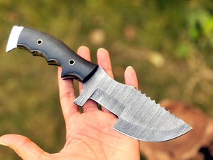 Cuchillo de caza/tracker de 10 pulgadas de largo total, hecho a mano, con punta serrada industrial, de acero de Damasco y mango de Micarta, para camping, ODM/OEM - Product Image 2
