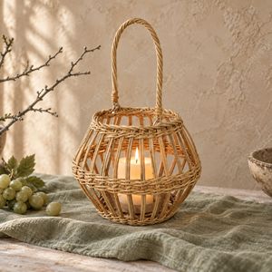Farol de Ratán Abierto Estilo Costero, Portavelas Colgante, Jaula para Velas, Farol de Jardín, Portavelas de Cristal, Luz Decorativa para Interiores del Hogar - Product Image 4