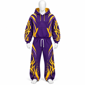 Custom Logo Winter Zip Up Men Tracksuits 100% Cotton Breathable Two Piece Hoodie & <b>Sweatpants</b> <b>Set</b> Men's Tracksuit - Product Image 4