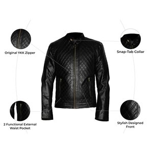 Custom Logo Coated Stand Collar Winter Leather Jacket for Men OEM Service Waterproof & Breathable StreeCustomized Men's High Str - Product Image 5