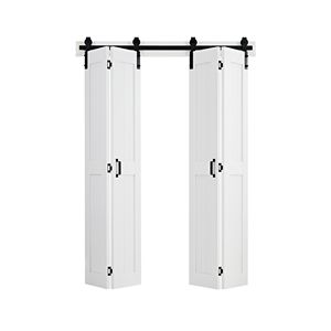 Porta Scorrevole a Soffietto 60x84 Pollici in MDF con Kit Hardware a Telaio a H, Preassemblata, Design Salvaspazio - Product Image 1