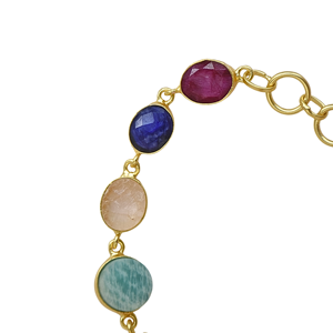 <b>Gold</b> Plated Brass <b>Beaded</b> Chain <b>Bracelet</b> with Multi Color Freshwater Quartz Stones Bohemia Style Unisex Jewelry Gift - Product Image 5