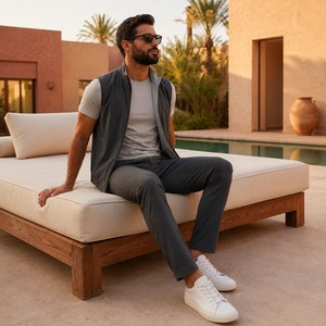 Traje de Verano de 3 Piezas para Hombre al por Mayor: Chaleco Reversible, Camiseta de Algodón Mercerizado Transpirable y Pantalón Elástico de Pierna Recta - Product Image 4