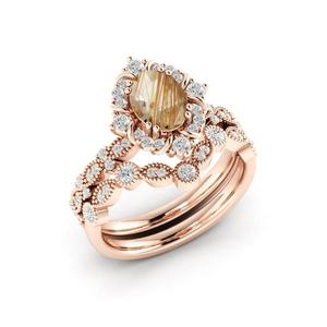 Nuevo diseño de lujo, Cuarzo rutilado Natural dorado, corte ovalado, juego de anillos de plata de ley 925, anillo de compromiso de moda de oro amarillo - Product Image 3