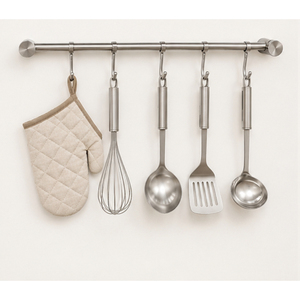 Custom Stainless Steel Kitchen Utensil <b>Rail</b> with Sliding S <b>Hooks</b> Wall Mounted Pot and Pan Hanging Rack for Kitchen Organization - Product Image 4