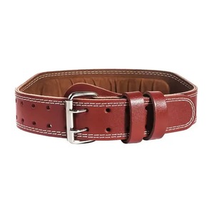 Cinturón de Levantamiento de Pesas de Cuero Genuino de Vaca, Hebilla Roja Rectangular Plateada, Duradero, Moldeado en una Sola Pieza, Estilo Casual - Product Image 3