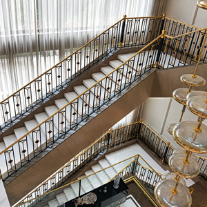 Luxury Metal Stair <b>Railing</b> Indoor Balcony Guardrail Brass Handrail Modern Iron Baluster Fence for Villa Hotel Home Staircase - Product Image 2