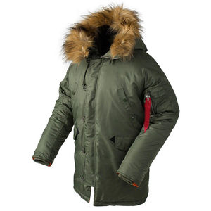 <b>Men's</b> <b>Hooded</b> Down Jacket Olive Green <b>Fur</b> Trim Windproof Casual Winter <b>Coat</b> with Front Pockets and Button Closure - Product Image 3