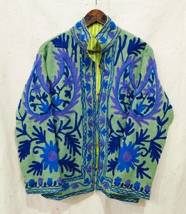 Floral Embroidered <b>Mandarin</b> <b>Collar</b> <b>Jacket</b> Full Sleeve Women's Cotton Handmade Spring Open Front Prairie Chic Style - Product Image 1