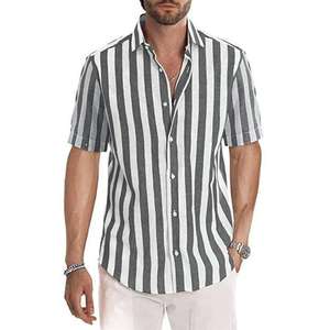 Camisa de algodón informal de verano para hombre, diseño OEM 2026, novedad, camisa de negocios popular con solapa a rayas y manga corta - Product Image 2